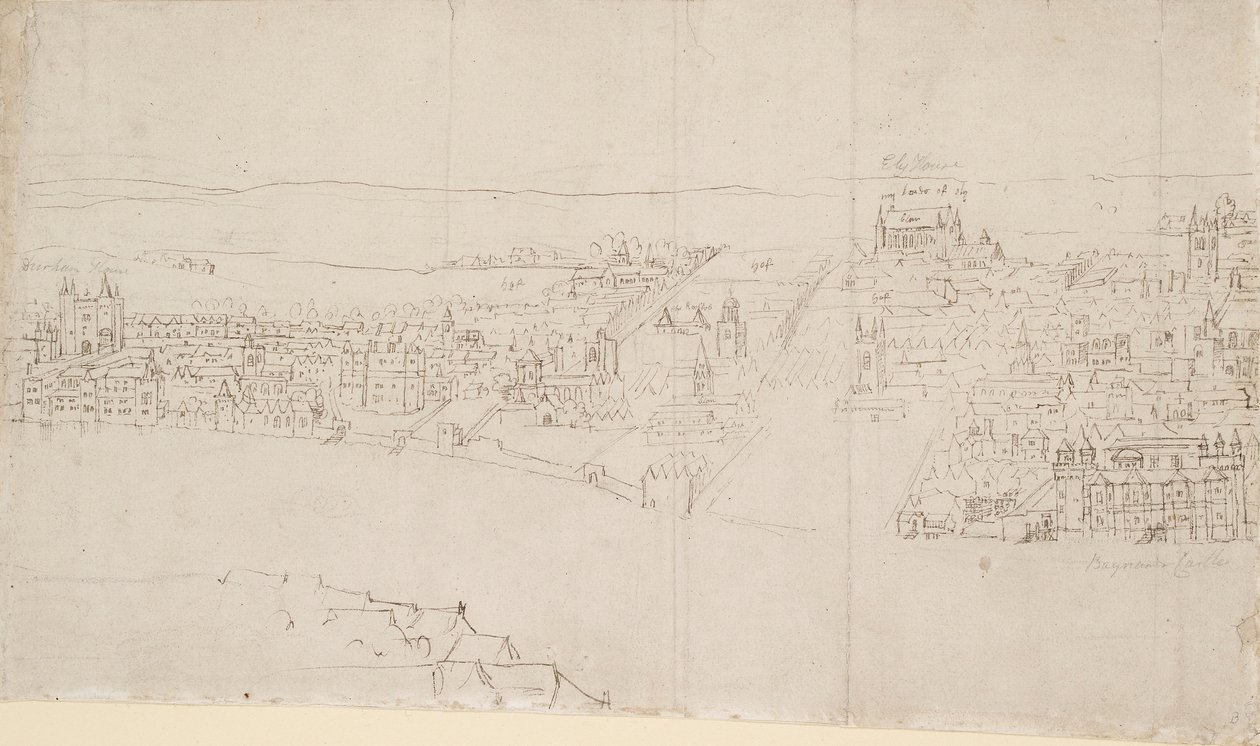 Panorama van Londen gezien vanaf Southwark: Durham House tot Barnard