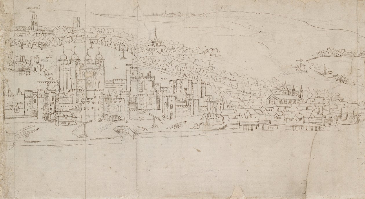 Panorama van Londen gezien vanaf Southwark: De Toren door Anthonis van den Wyngaerde