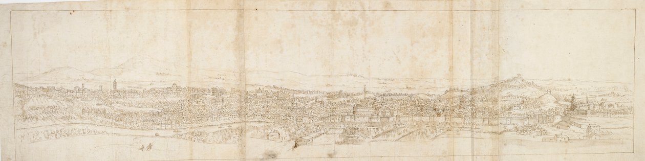 Panoramisch Uitzicht op Rome vanaf Monte Mario, Castel S. Angelo op de Voorgrond, ca. 1550s door Anthonis van den Wyngaerde