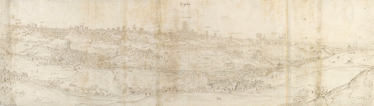 Panoramisch uitzicht op Segovia vanuit het oosten door Anthonis van den Wyngaerde
