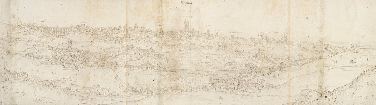 Panoramisch uitzicht op Segovia vanuit het oosten, ca. 1560-1570 door Anthonis van den Wyngaerde