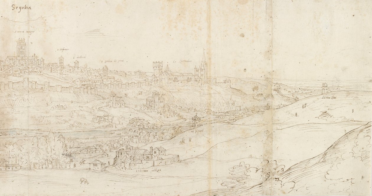 Panoramisch uitzicht op Segovia vanuit het oosten door Anthonis van den Wyngaerde