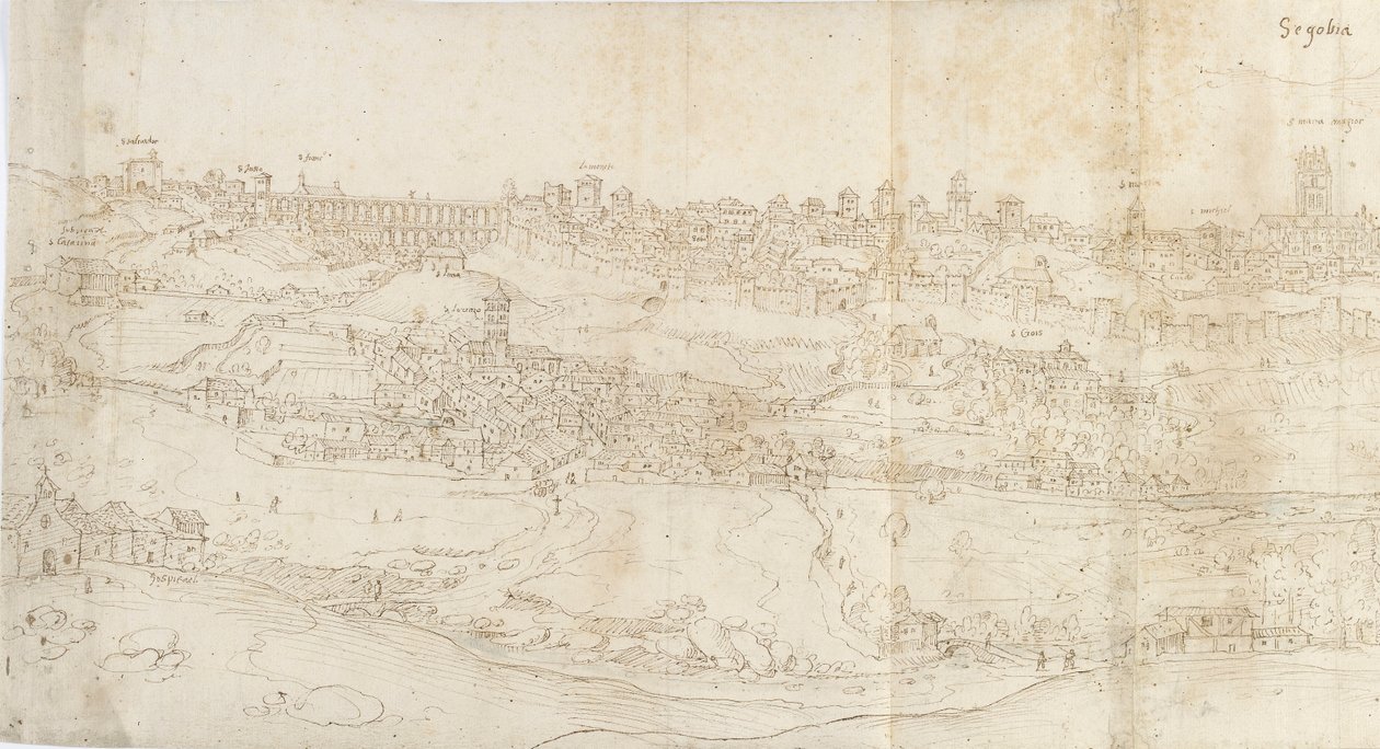 Panoramisch uitzicht op Segovia vanuit het oosten door Anthonis van den Wyngaerde
