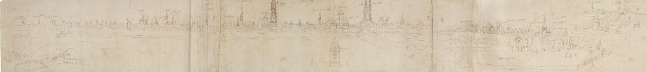 Voorlopige schets voor een uitzicht op Brugge vanuit het zuidwesten, 1558 door Anthonis van den Wyngaerde