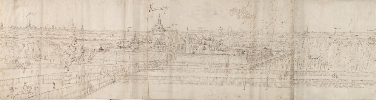 Uitzicht op het paleis van Cantecroy bij Antwerpen en het omliggende platteland door Anthonis van den Wyngaerde