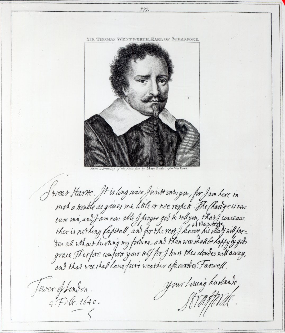Thomas Wentworth, 1e Graaf van Strafford, gegraveerd naar een tekening van Mary Beale, 1793 door Anthony van Dyck