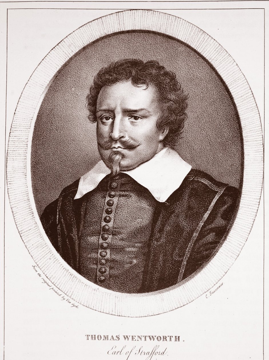 Thomas Wentworth, Graaf van Strafford, toegeschreven aan C. Fauconnier, gegraveerd door de Langlume door Anthony van Dyck