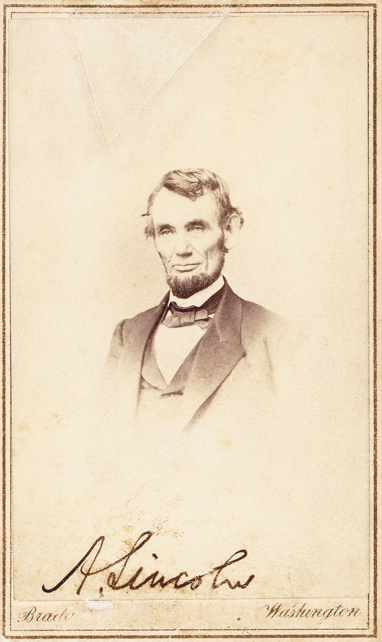 Abraham Lincoln, gesigneerde carte-de-visite, 1864 door Anthony Berger