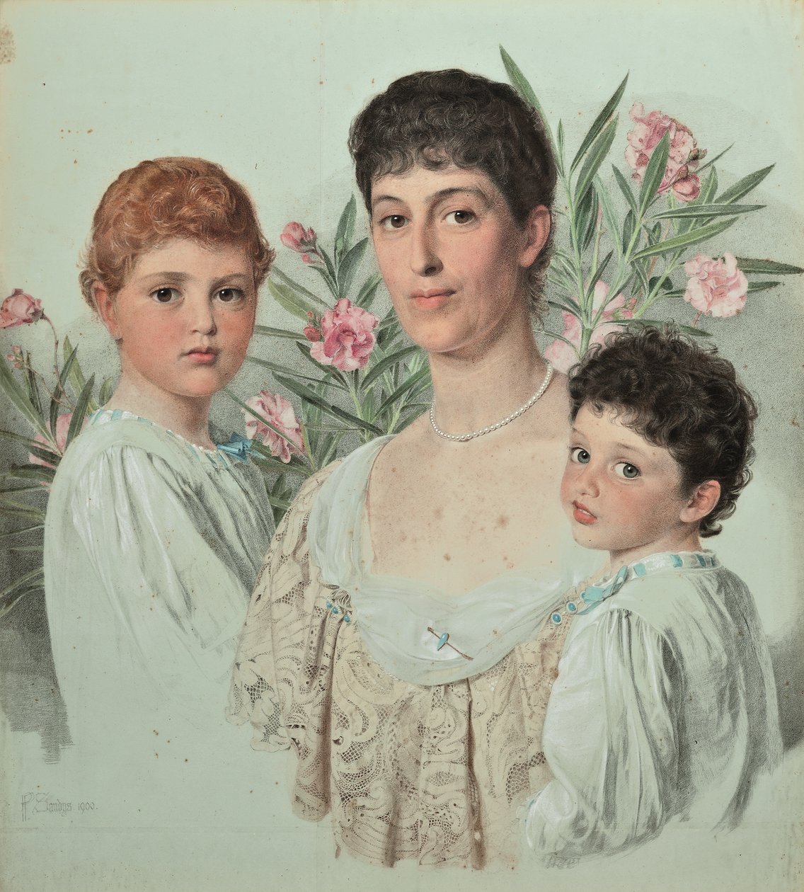 Portret van een moeder en haar twee kinderen door Anthony Frederick Augustus Sandys