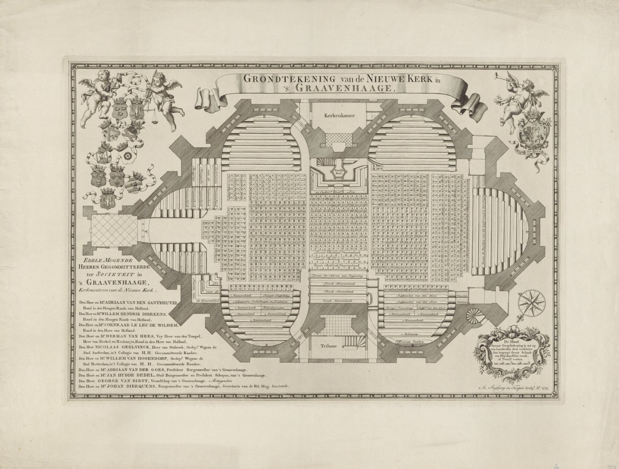 Plattegrond van de Nieuwe Kerk te Den Haag door Anthony Stechwey