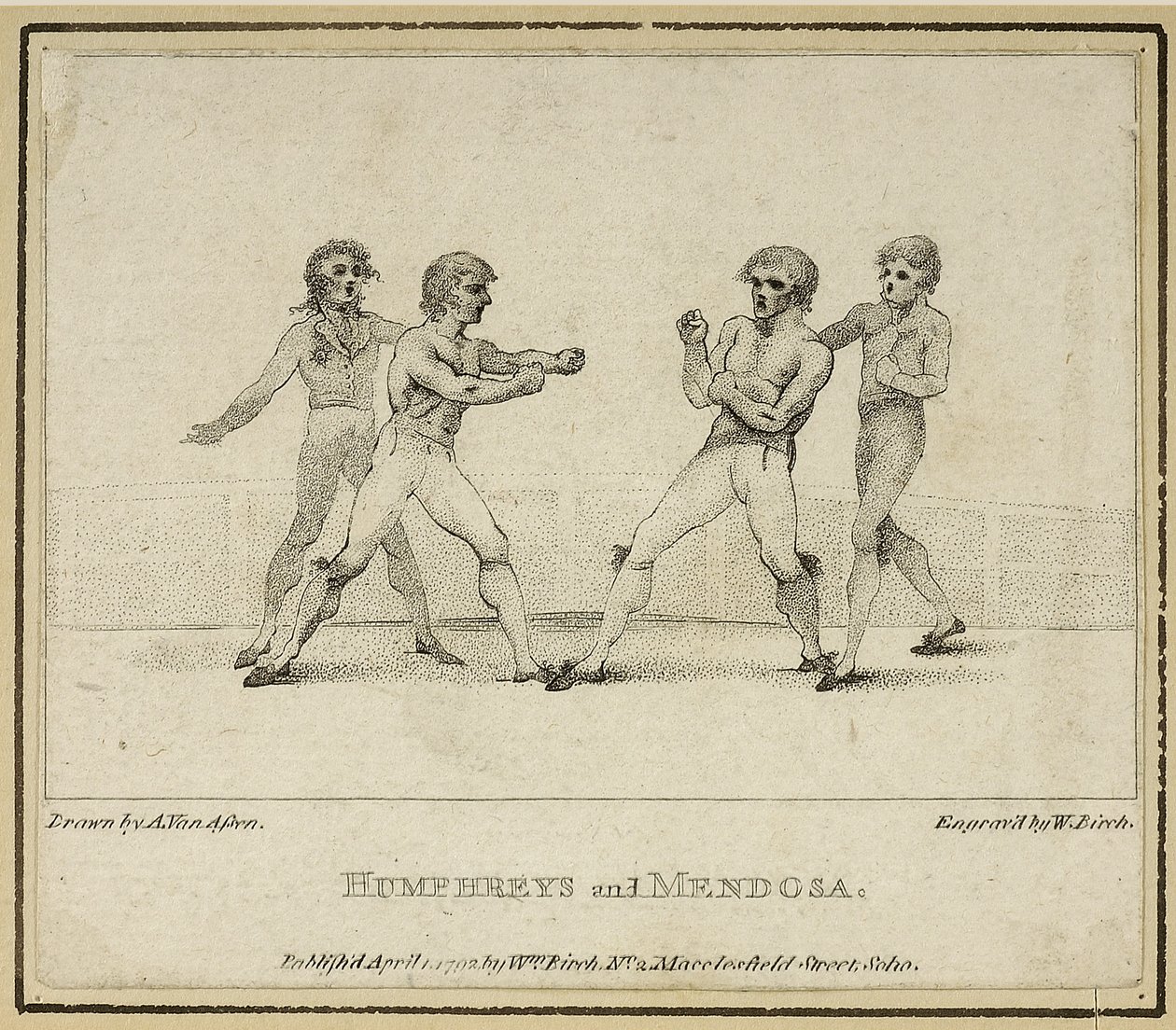 Humphreys en Mendoza (gegraveerd door William Birch, gepubliceerd in 1792) door Anthony van (after) Assen