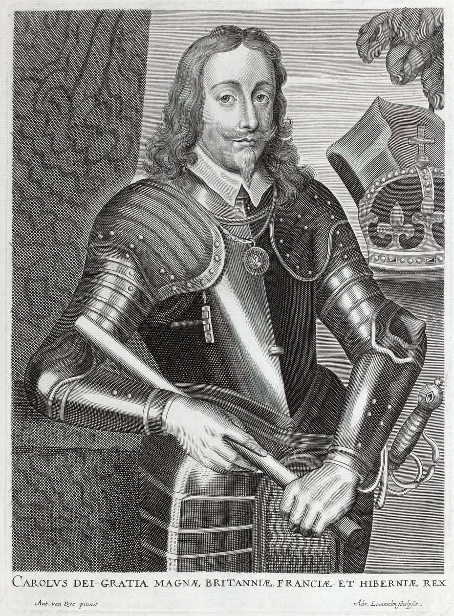 Carolus dei Gratia Magnae Britanniae, Franciae et Hiberniae (lijn gravure) door Anthony van (after) Dyck