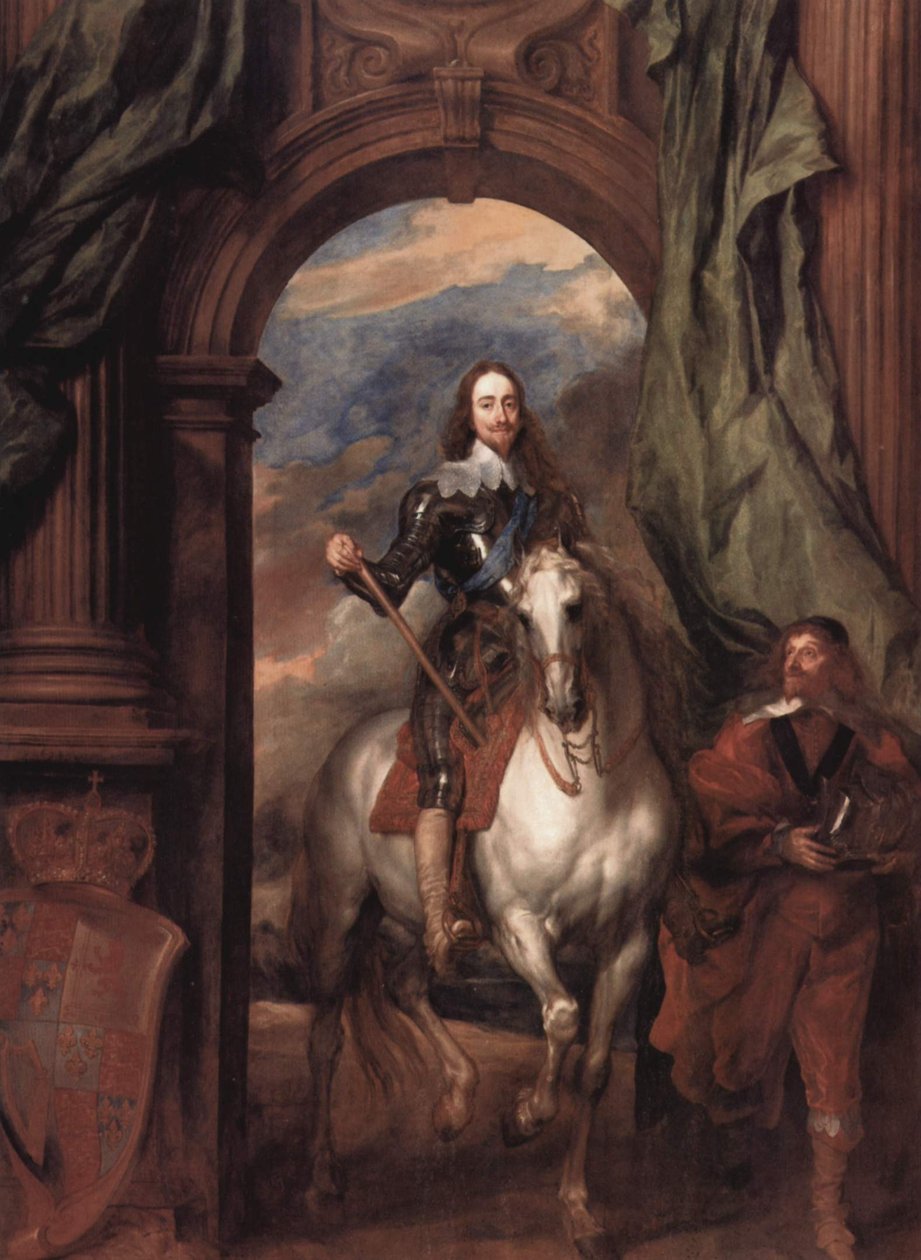 Duits: Portret van Karel I, koning van Engeland, te paard met zijn adjudant St Antoine Karel I (1600-1649) met M. de St Antoine door Anthony van Dyck