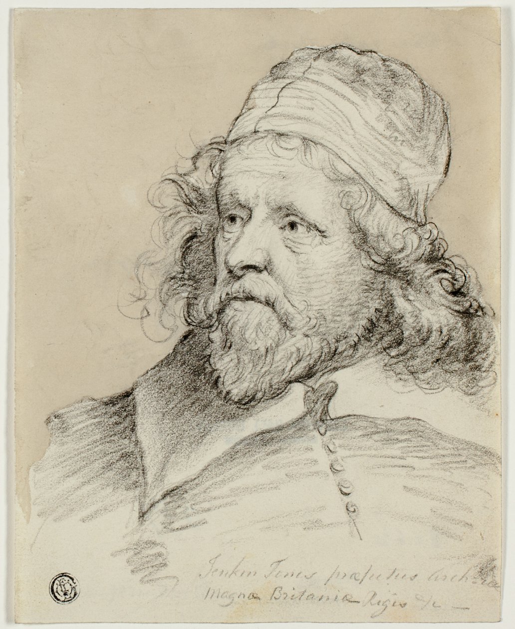 Inigo Jones (recto); Schets van Vrouwelijk Hoofd (verso) door Anthony van Dyck