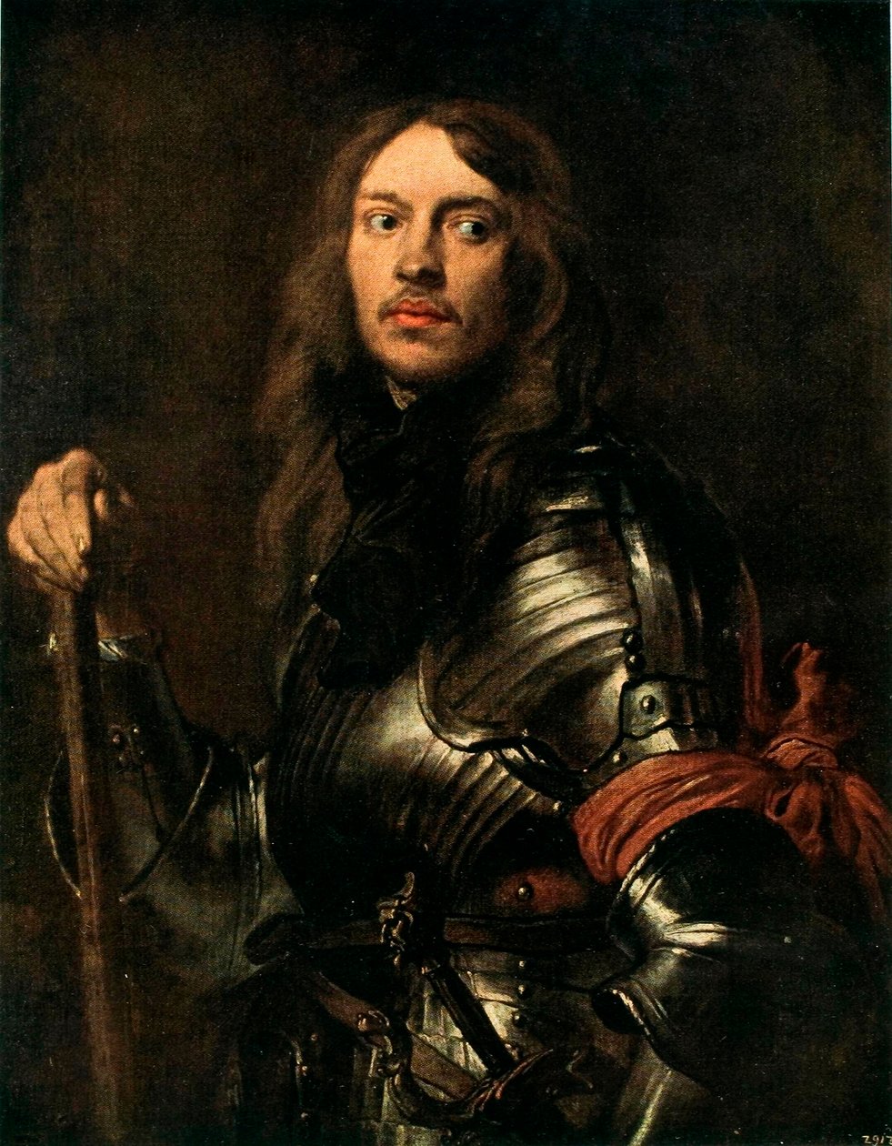 Portret van een man in harnas met een rode sjaal door Anthony van Dyck