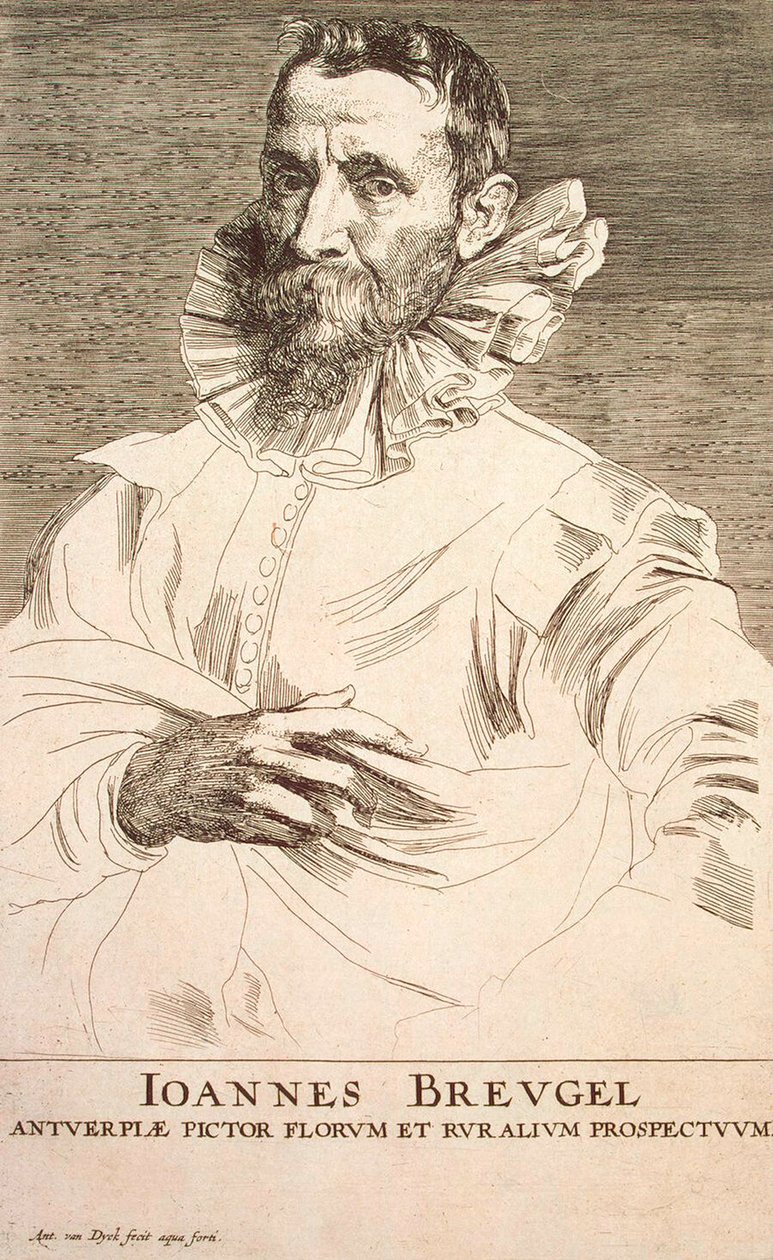 Portret van de kunstenaar Jan Brueghel de Jongere 1601-1678, eerste derde van de 17e eeuw door Anthony van Dyck