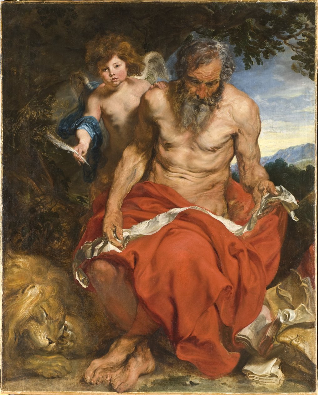 De heilige Hiëronymus mediteert in de woestijn door Anthony van Dyck