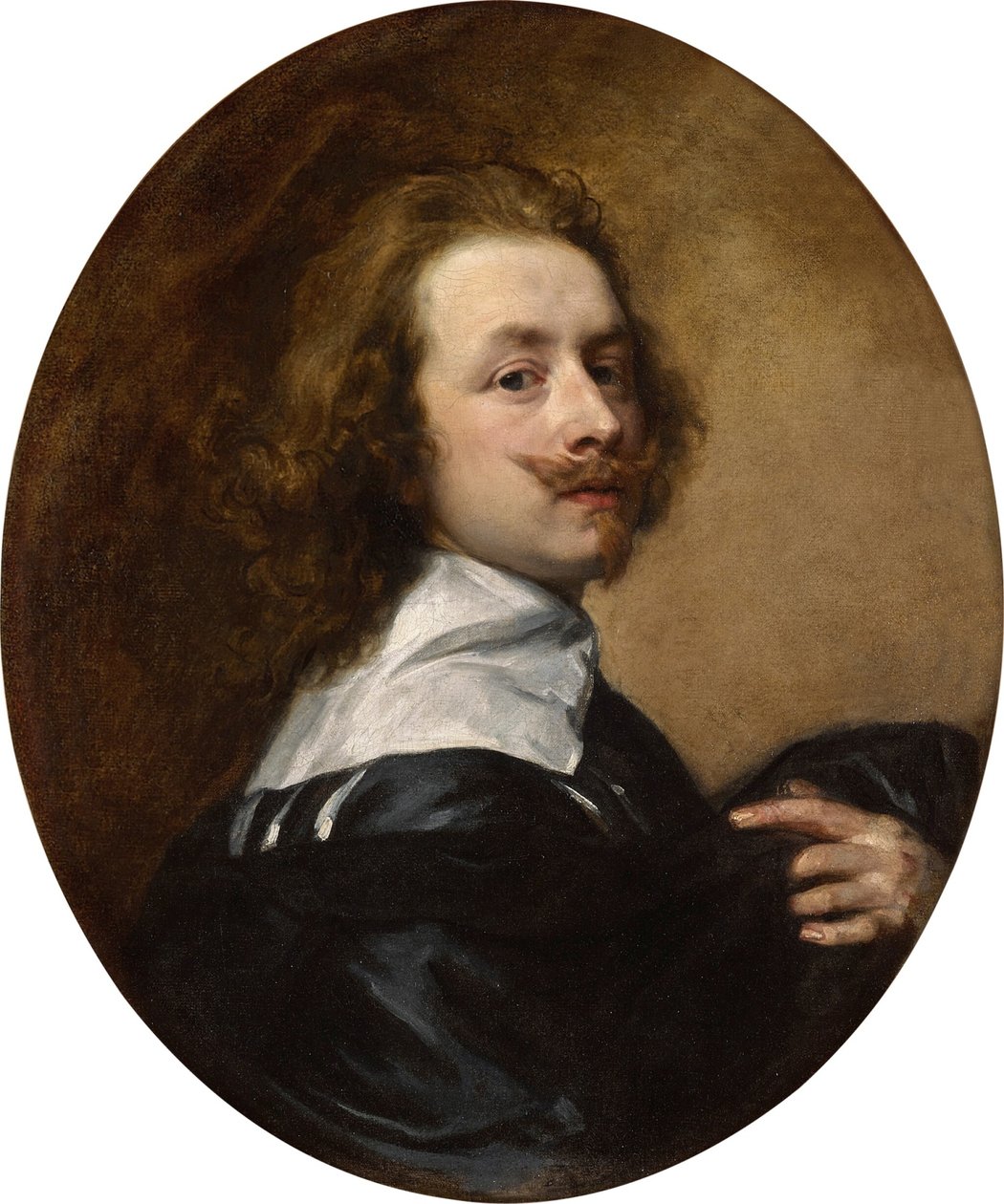 Zelfportret met omgekeerde snor en opgeheven linkerhand door Anthony van Dyck