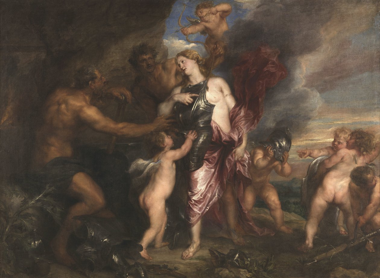 Thetis ontvangt het nieuwe harnas voor Achilles in de smederij van Vulcanus door Anthony van Dyck