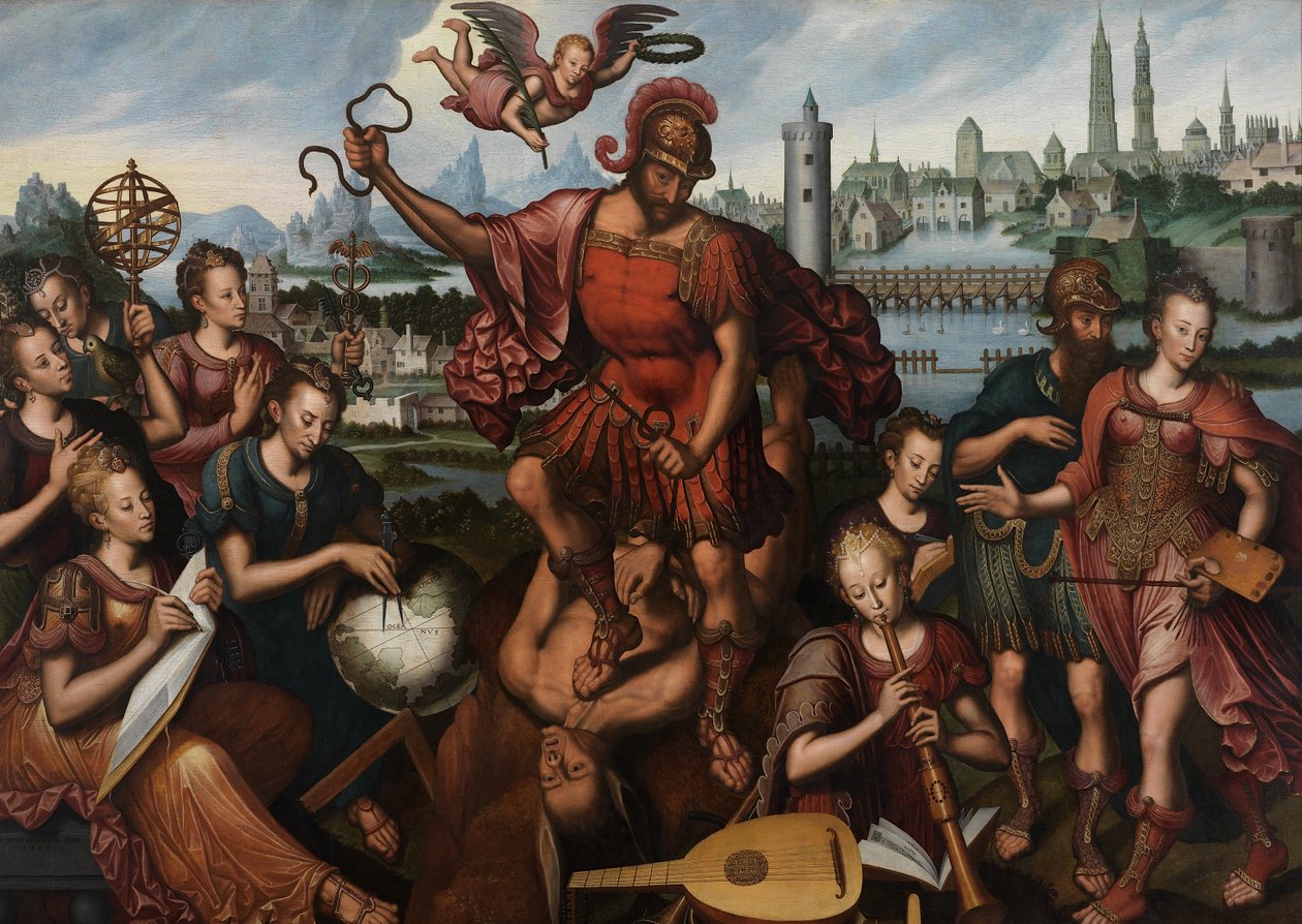 Mars, omringd door de kunsten en wetenschappen, overwint onwetendheid door Anthuenis (1536 1613) Claeissins or Claeissens