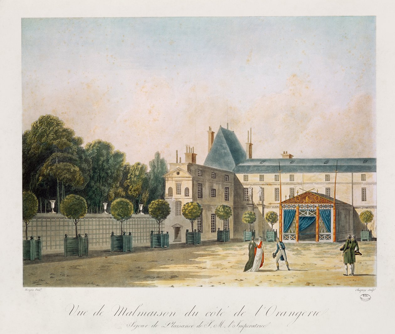 Uitzicht op Malmaison vanuit de Oranjerie, gegraveerd door Nicolas Chapuy door Antoine Pierre Mongin