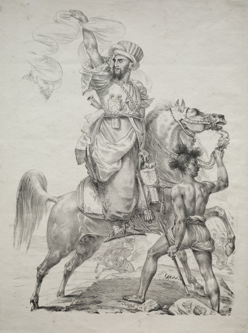 Een Mamelukse Leider te Paard Roept om Hulp door Antoine-Jean Gros
