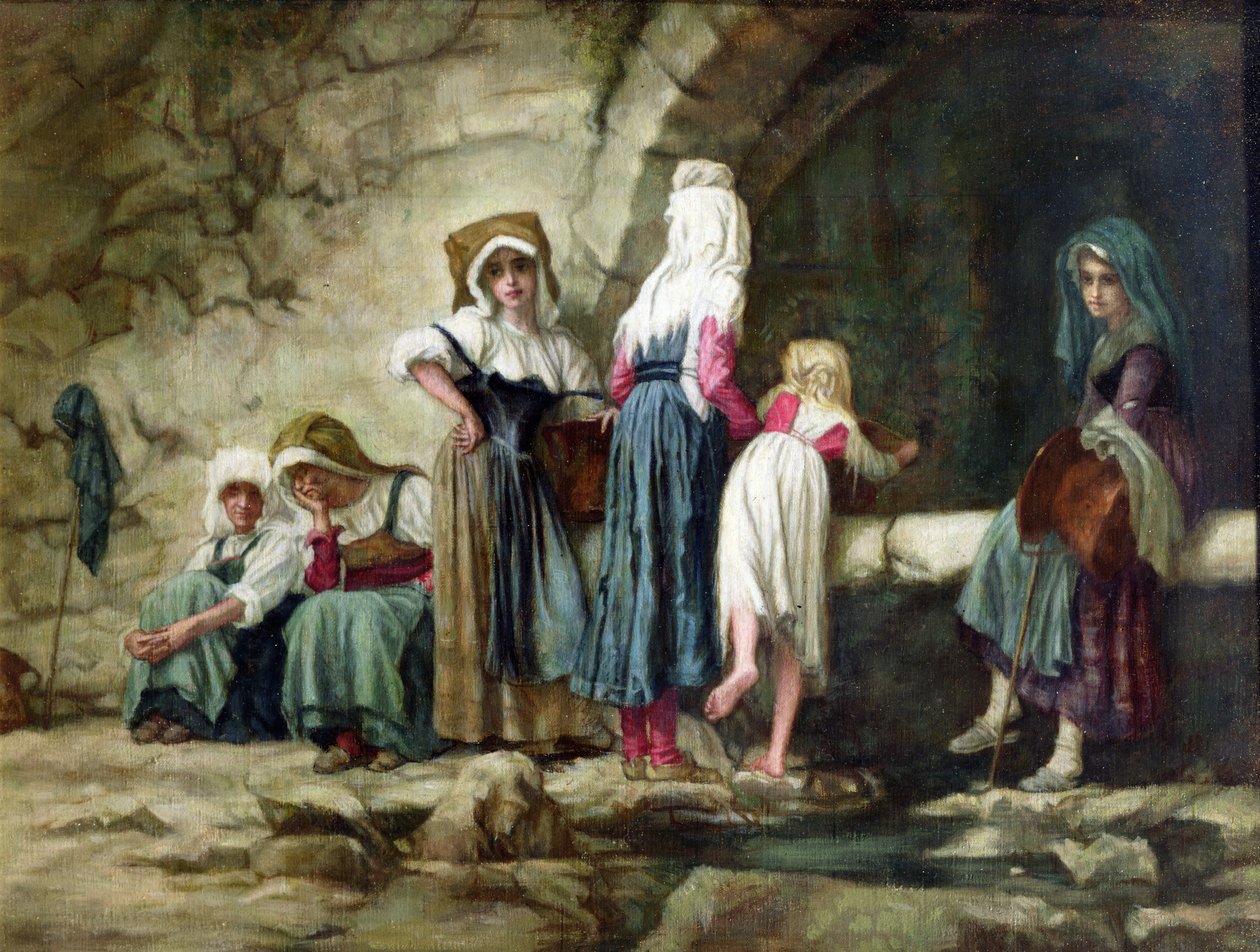 Boeren bij een fontein door Antoine Auguste Ernest Herbert or Hebert