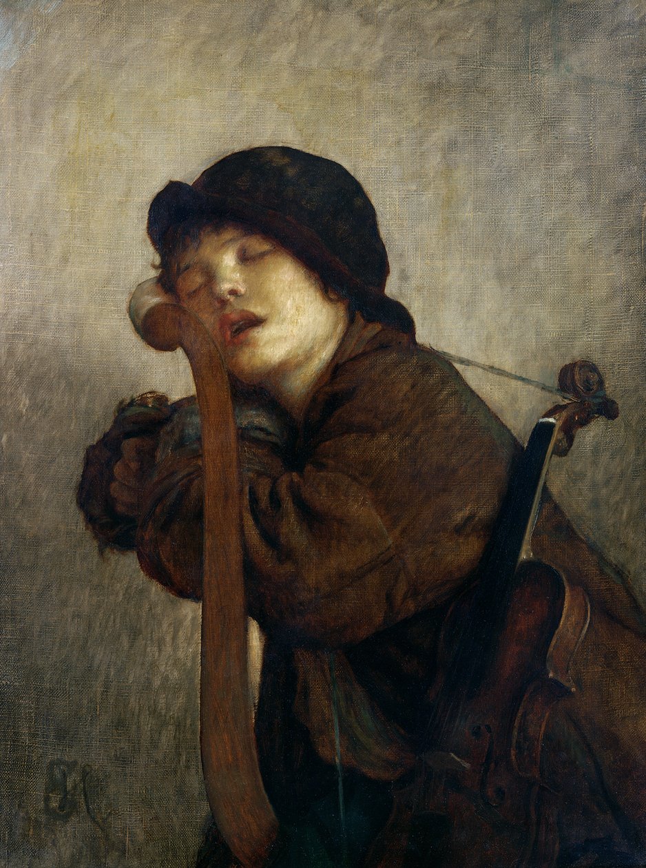 De Kleine Violist Slapend, 1883 door Antoine Auguste Ernest Herbert or Hebert