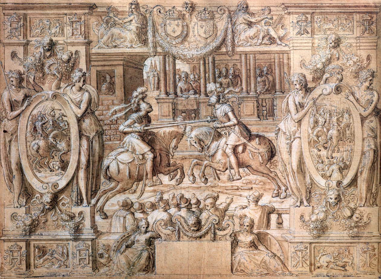 Toernooi ter gelegenheid van het huwelijk van Catherine de Medici (1519-89) en Henri II (1519-59) in 1533 door Antoine Caron