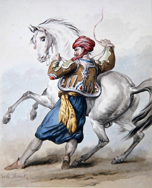 Een Pers probeert een Frans paard te overmeesteren door Antoine Charles Horace Vernet