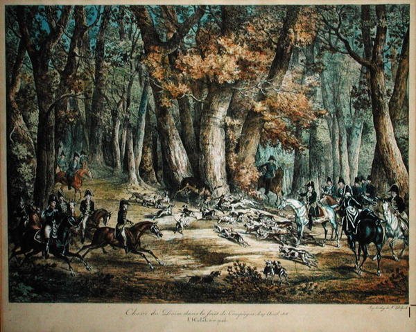 Hertenjacht in het Bos bij Compiegne, 27 april 1818 door Antoine Charles Horace Vernet
