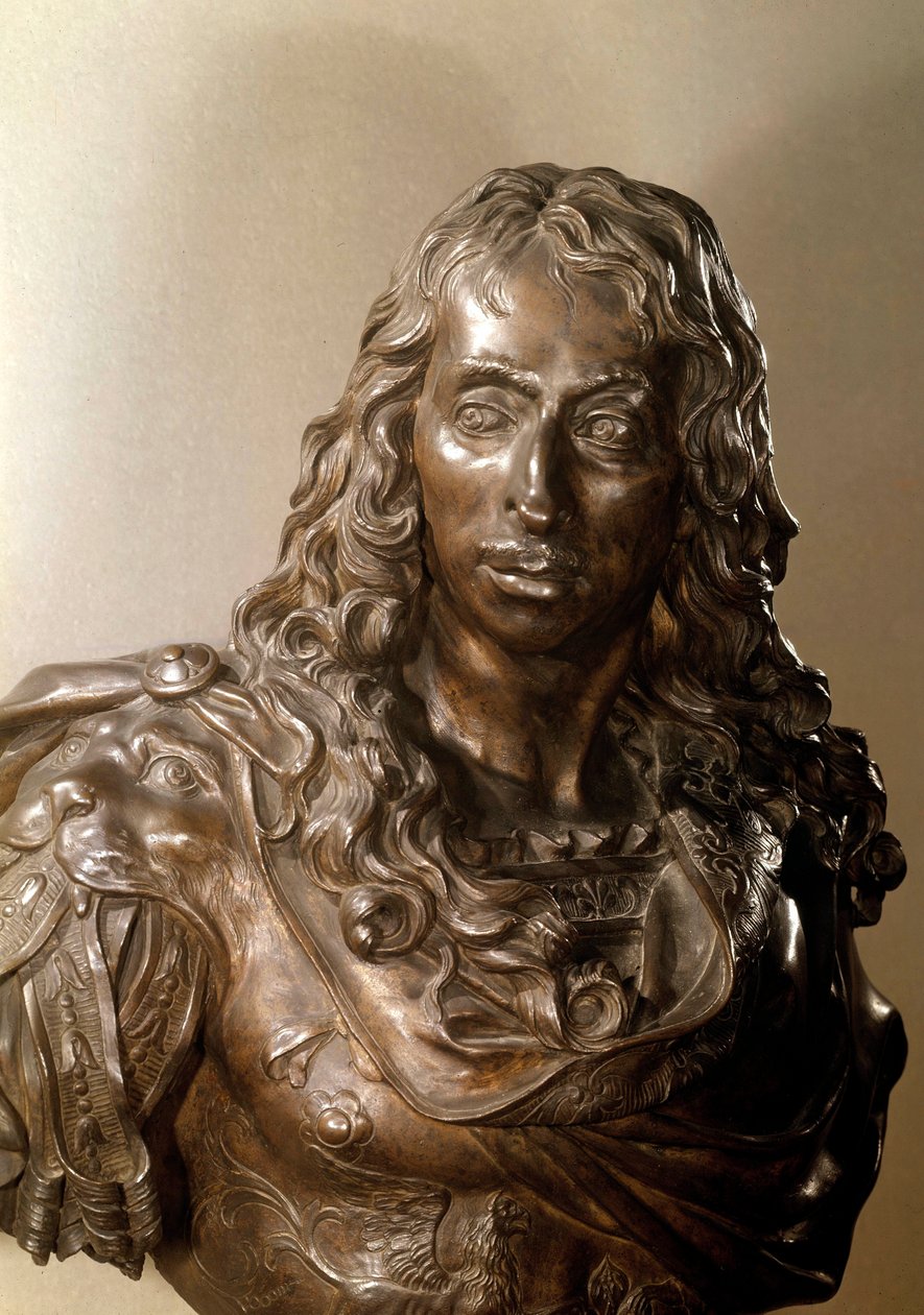Borstbeeld in brons van Lodewijk II van Bourbon, Prins van Condé bekend als de Grote Condé (1621-1686). Beeldhouwwerk door Antoine Coysevox (1640-1720) 17e eeuw. door Antoine Coysevox