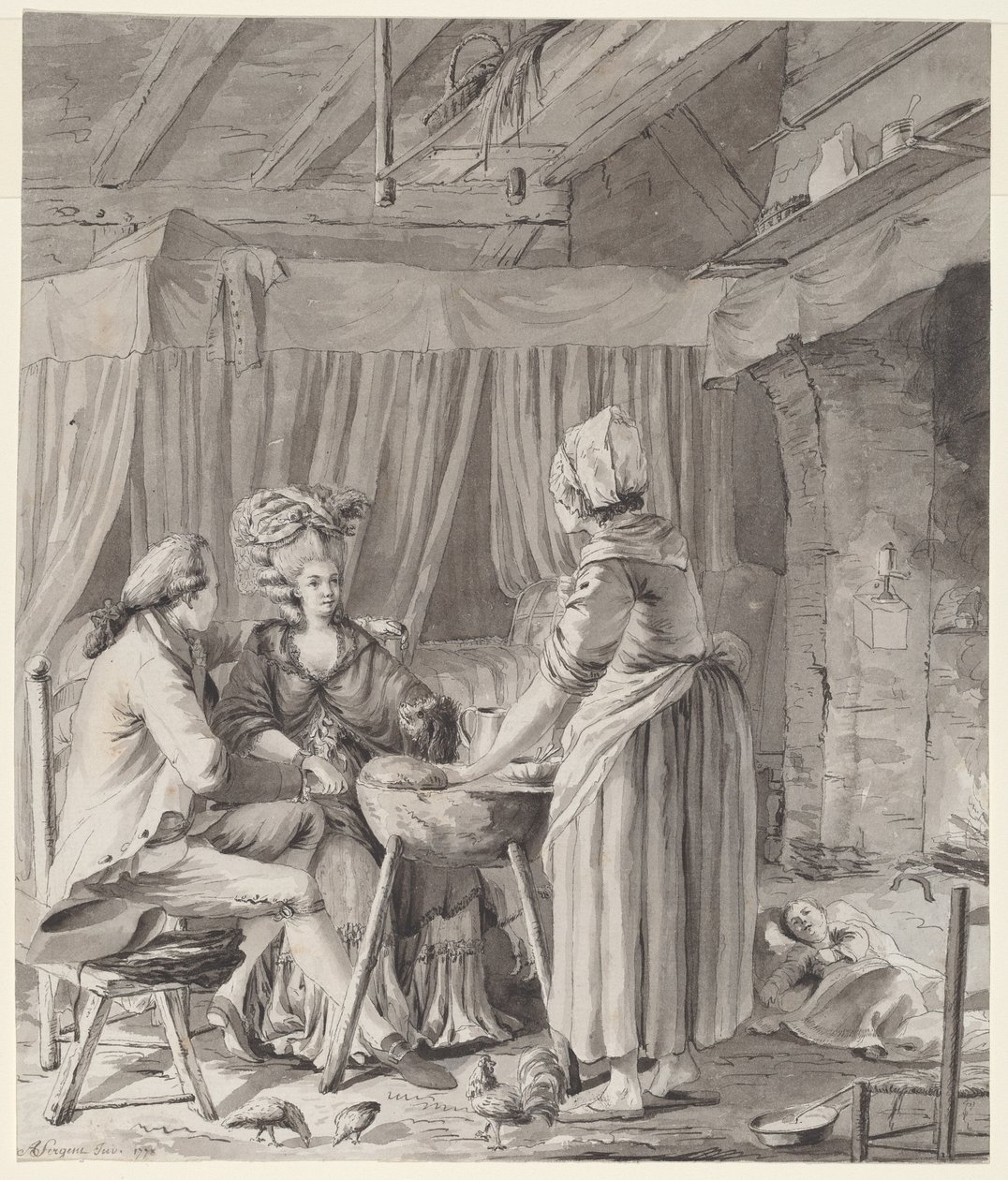Elegant Koppel Luncht in een Landelijk Huisje door Antoine François Sergent