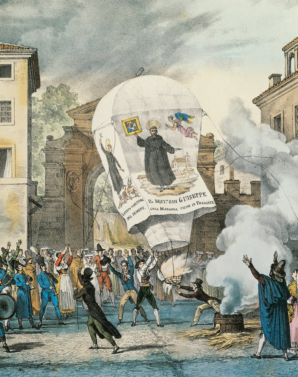 Luchtballon voor San Giuseppe Dag in Rome, door Antoine-Jean-Baptiste Thomas. Detail door Antoine Jean Baptiste Thomas