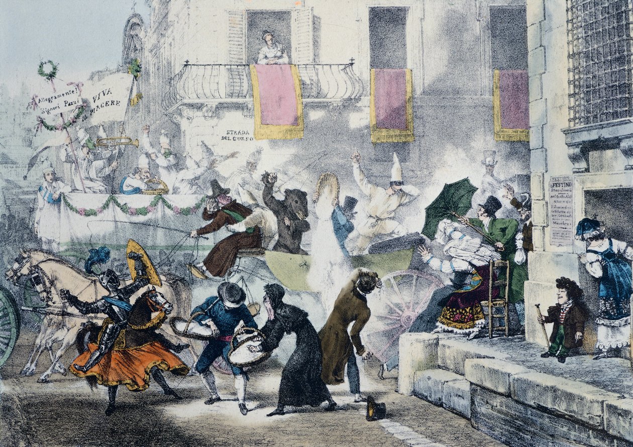 Confetti gooien tijdens het carnaval in Rome door Antoine Jean Baptiste Thomas