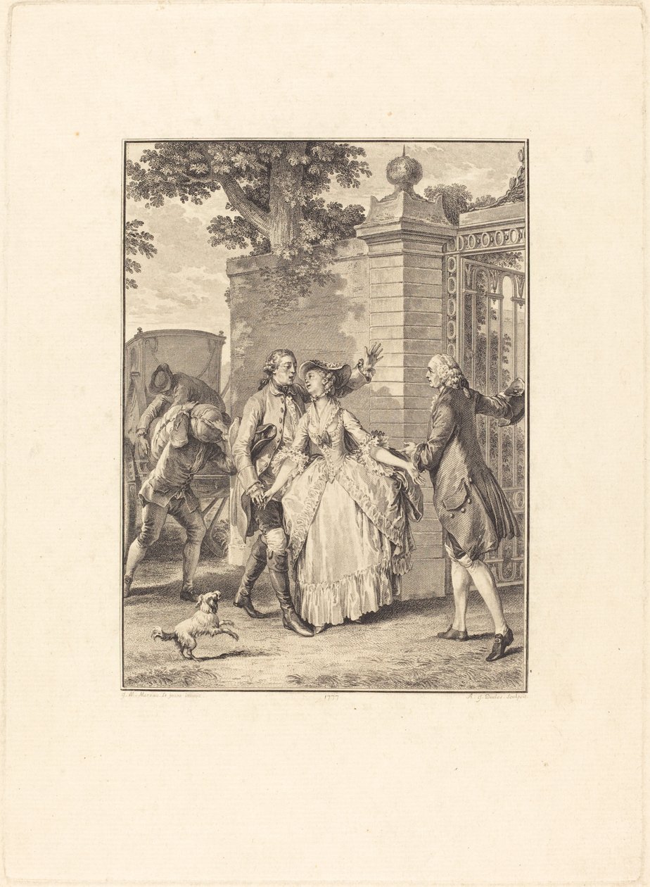 Het Vertrouwen van de Schone Zielen door Antoine Jean Duclos after Jean Michel Moreau