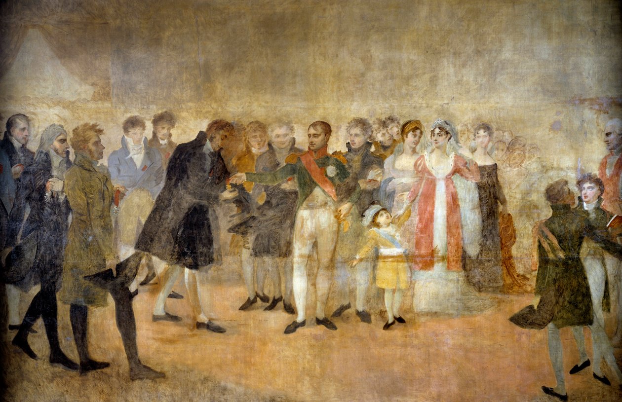 Keizer Napoleon I bezoekt de Salon du Louvre en reikt de kruisen van het Legioen van Eer uit aan kunstenaars 22/10/1808 door Antoine Jean Gros