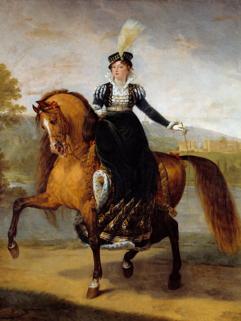 Ruiterportret van Catharina van Württemberg, vrouw van Jerome Bonaparte, Koningin van Westfalen (1783-1835). Schilderij door Antoine Jean Gros (1771-1835) door Antoine Jean Gros