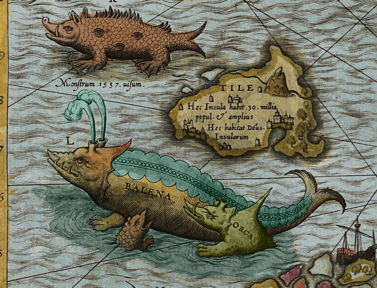 Detail van Een kaart van de zee (Carta marina) door Olaus Magnus (1490-1557) door Antoine Lafrery