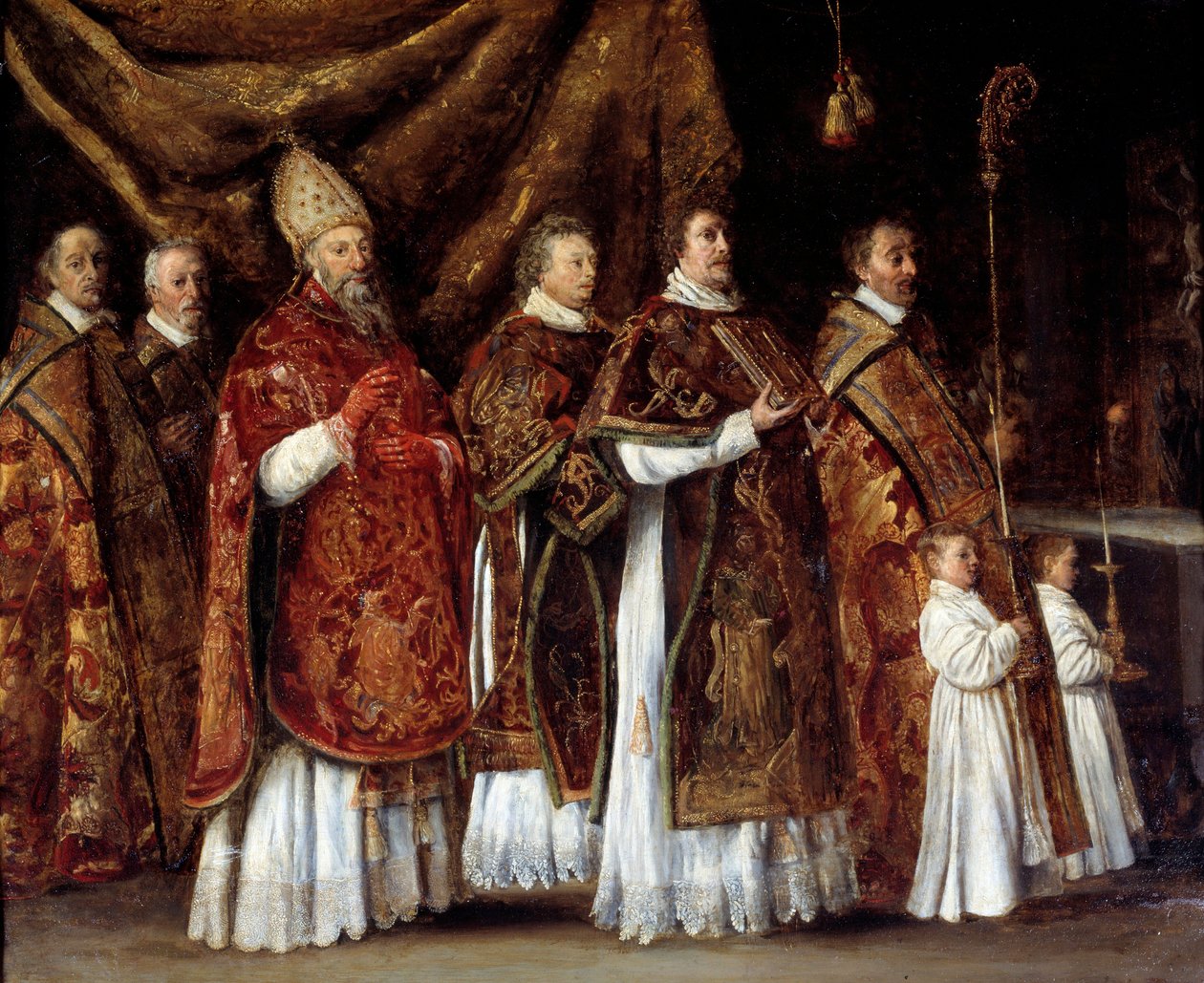 Pontificale mis of een bisschop die naar het altaar stijgt door Antoine Le Nain