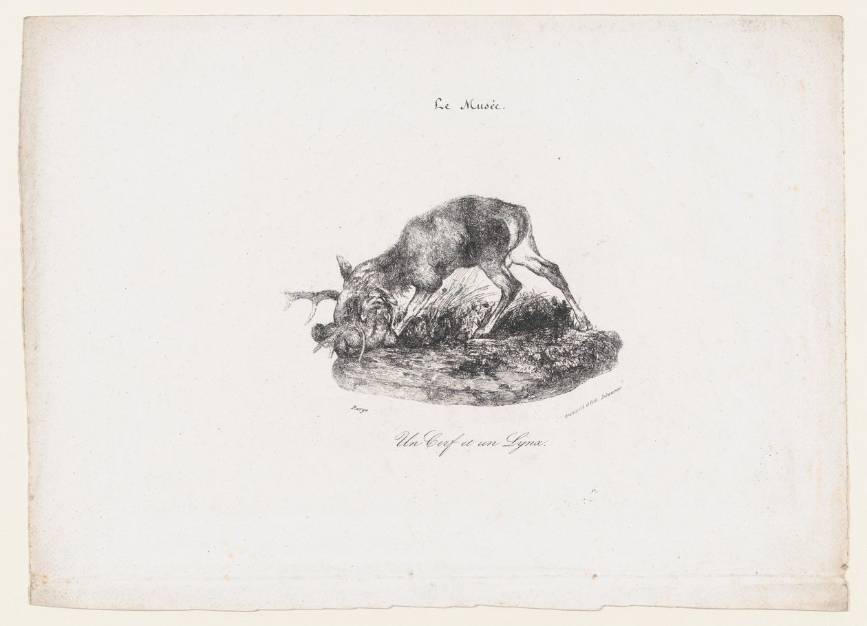 Een hert en een lynx, 1834 door Antoine Louis Barye