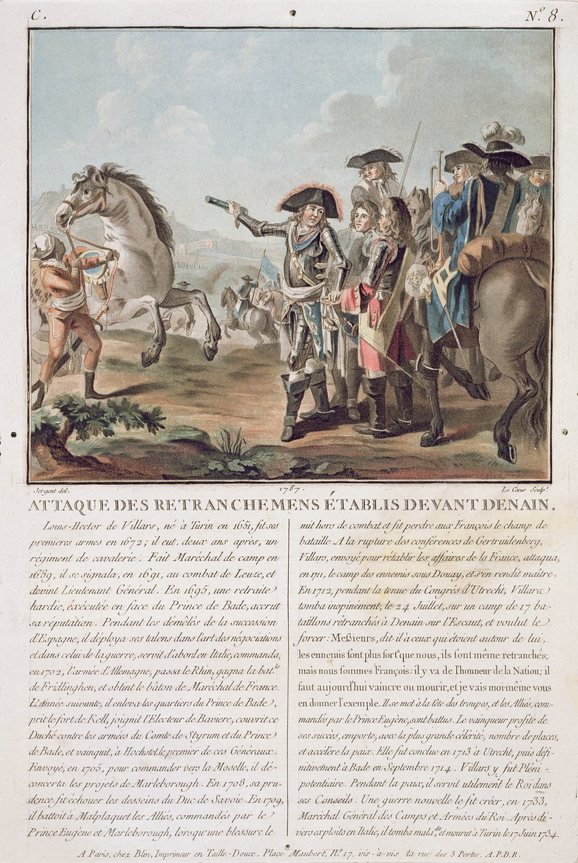 Aanval op de loopgraven voor Denain, 1712, gegraveerd door Louis Le Coeur, 1787 door Antoine Louis Francois Sergent Marceau