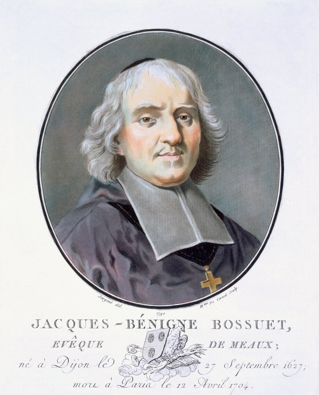 Jacques-Bénigne Bossuet, uit Portraits des grands hommes, femmes illustres, et sujets mémorables de France, gegraveerd en gedrukt in kleuren, uitgegeven door Pierre Blin, 1786-92, Parijs door Antoine Louis Francois Sergent Marceau
