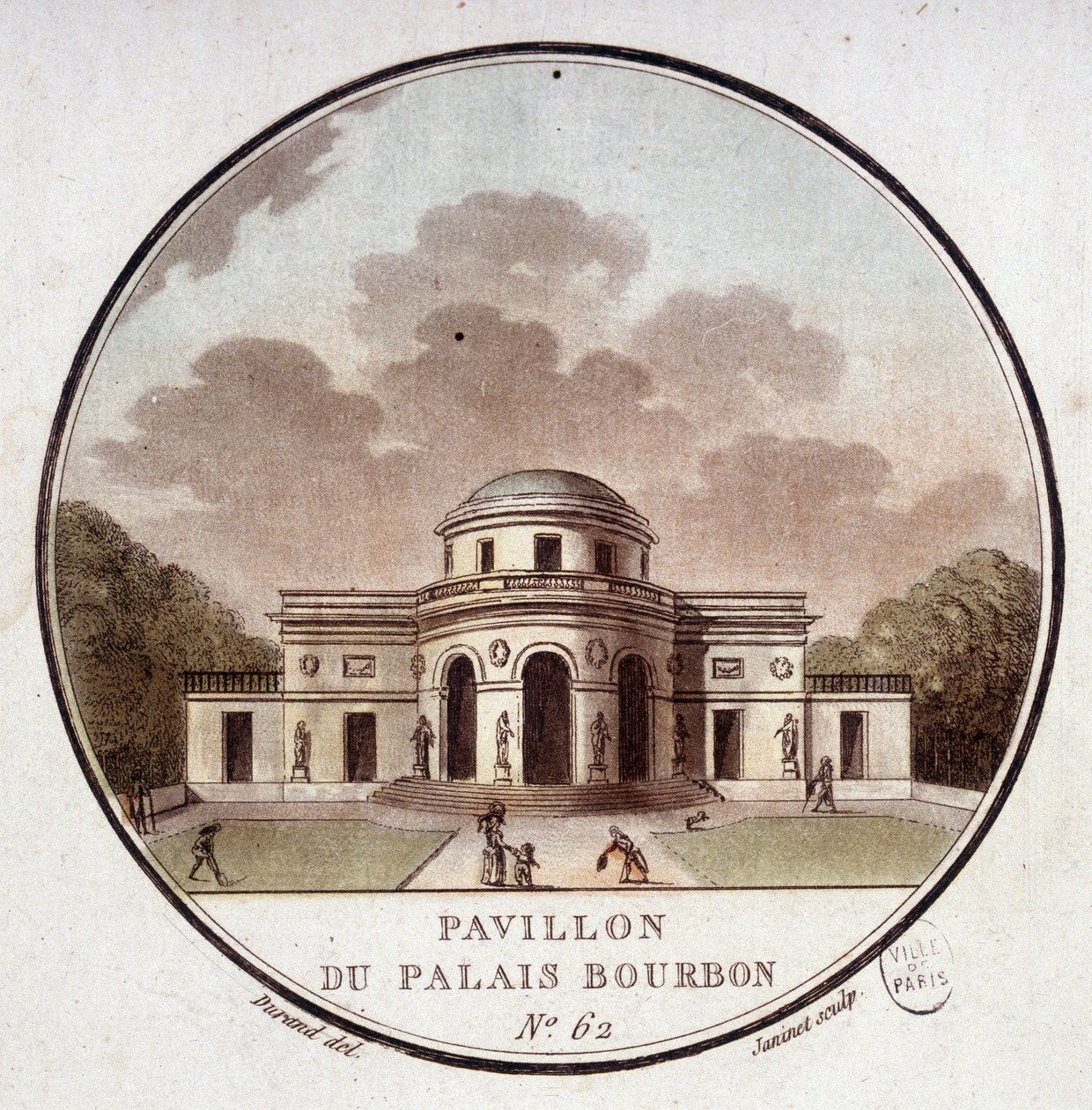 Paviljoen van het Palais Bourbon, Parijs. In schilderachtige uitzichten van de belangrijkste gebouwen van Parijs door Sergeant door Antoine Louis Francois Sergent Marceau