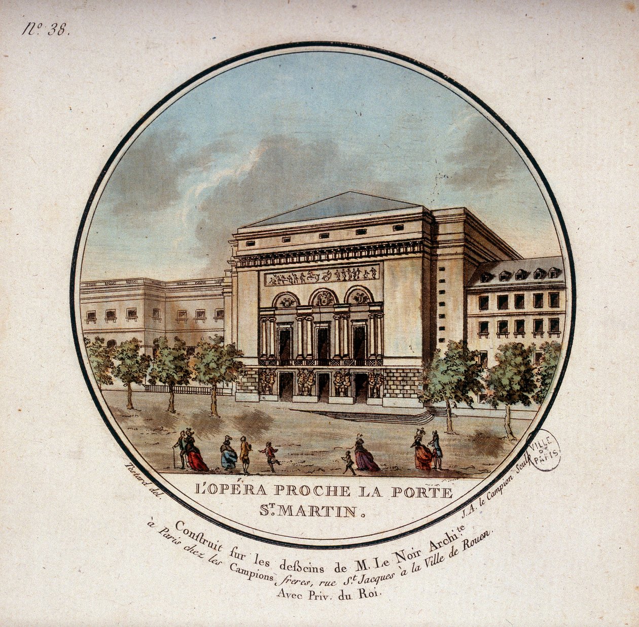 De opera gebouwd volgens de tekeningen van de architect Le Noir bij de Porte Saint Martin in Parijs, tegenwoordig het theater van de Porte Saint Martin. In schilderachtige uitzichten van de belangrijkste gebouwen van Parijs door Sergeant door Antoine Louis Francois Sergent Marceau