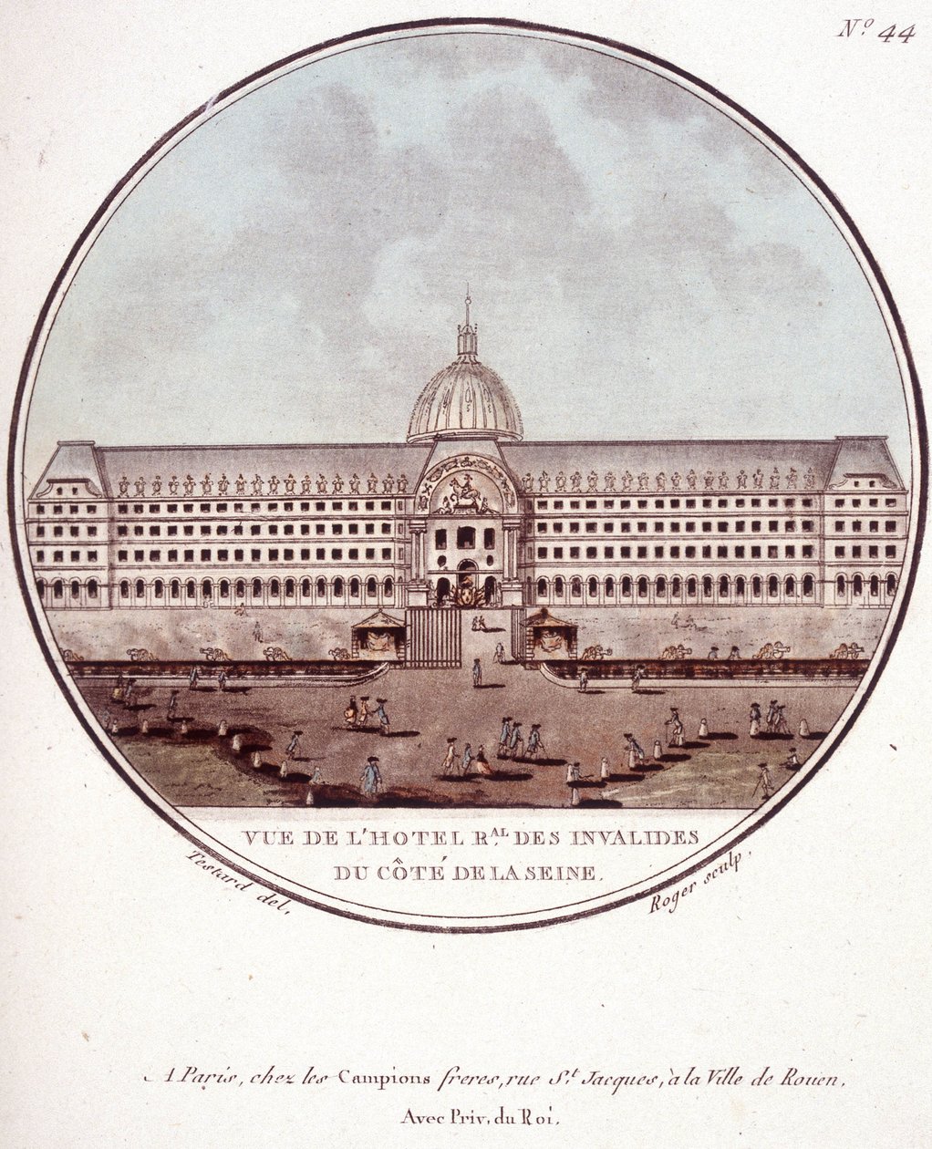 Zicht op het regionaal hotel des Invalides aan de Seine-kant, Parijs. In schilderachtige uitzichten van de belangrijkste gebouwen van Parijs door Sergeant door Antoine Louis Francois Sergent Marceau
