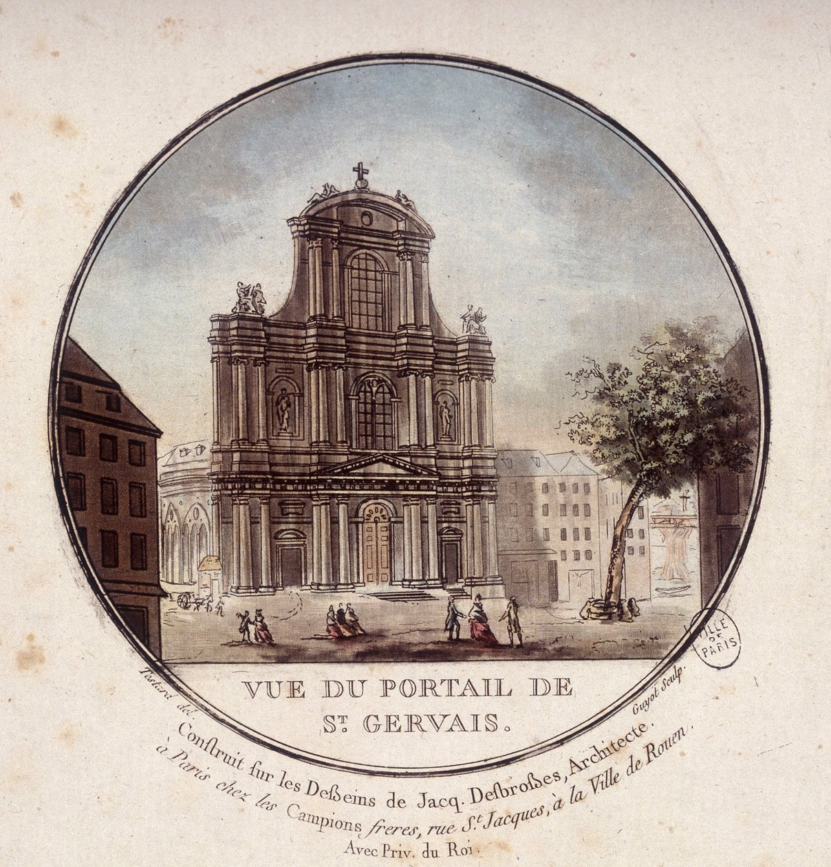 Zicht op het portaal van Saint Gervais, gebouwd volgens tekeningen van architect Jacques Desbrosses, Parijs. In pittoreske uitzichten van de belangrijkste gebouwen van Parijs door Sergeant door Antoine Louis Francois Sergent Marceau