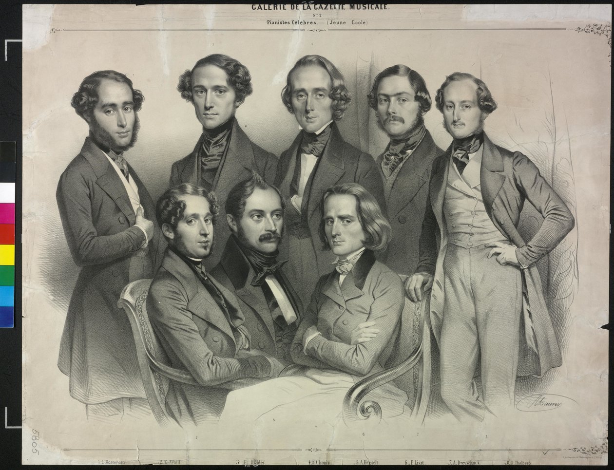 Groep beroemde pianisten door Antoine Maurin