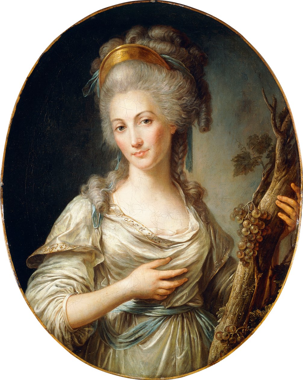 Portret van een Dame, vermoedelijk de Prinses de Lamballe, staand driekwart lengte, in een Witte Jurk met een Blauwe Sjerp door Antoine Vestier