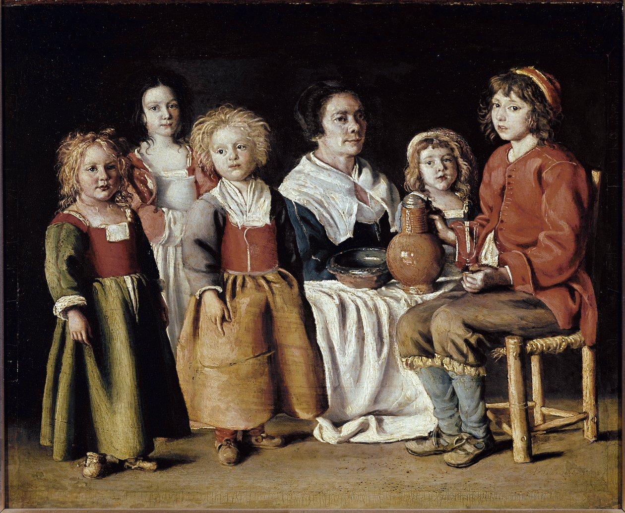 Een vrouw met vijf kinderen door Antoine and Louis and Mathieu  Le Nain